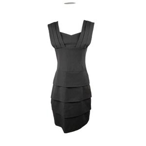Laila Azhar Dress Women Size 0 Mini Tiered Ruffle Sleeveless Black‎ Cocktail